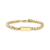 Gold engravable bar urn bracelet with 4mm round box link chain, full length view