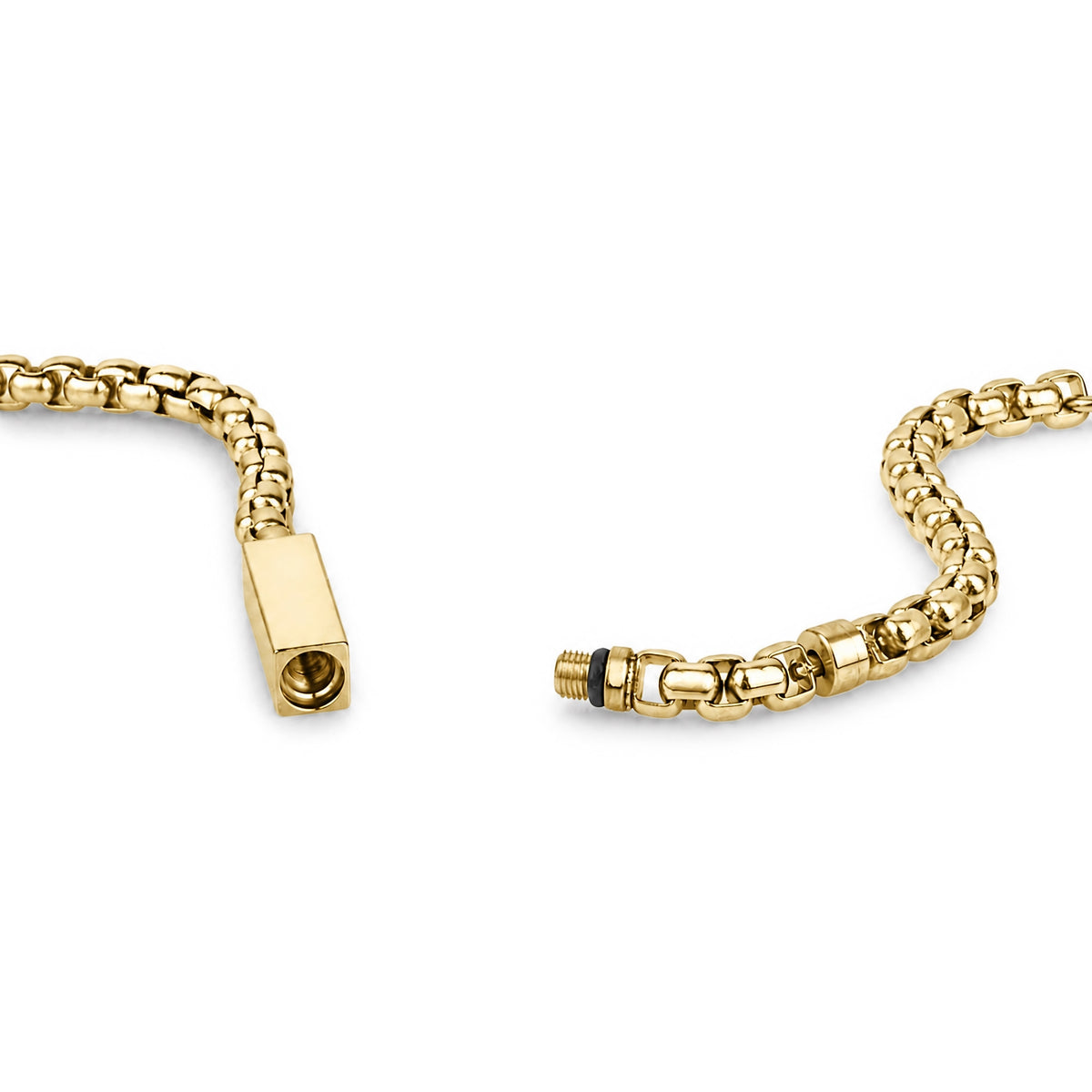 Close-up of the gold urn bracelet's rectangular engravable capsule bar