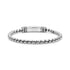 Silver stainless steel interlocking link bracelet with engravable click-in clasp, top view