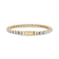 Gold tennis bracelet showing the rectangular engravable click-in clasp