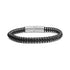 Grey woven leather herringbone bracelet with matte stainless steel clasp, closed view showing box chain detail