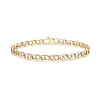 Gold stainless steel sailor link bracelet laid flat showing oval mariner-style links and lobster clasp