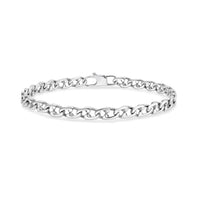 Silver stainless steel sailor link bracelet laid flat showing oval mariner-style links and lobster clasp