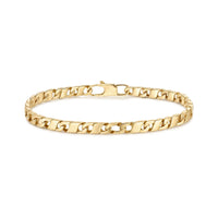 Gold stainless steel flat mariner link bracelet laid flat showing polished flat-sided links and lobster clasp
