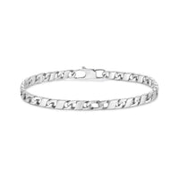 Silver stainless steel flat mariner link bracelet laid flat showing polished flat-sided links and lobster clasp