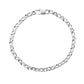 Silver flat mariner link bracelet viewed from above in a circular coil showing the full chain pattern
