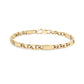 Gold stainless steel long link mariner bracelet laid flat showing elongated bar links and lobster clasp