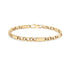 Gold stainless steel long link mariner bracelet laid flat showing elongated bar links and lobster clasp