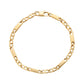 Gold long link mariner bracelet viewed from above in a circular coil showing the full chain pattern