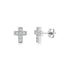 Imperial cross pavé stud earrings with cubic zirconia in stainless steel, front and side views
