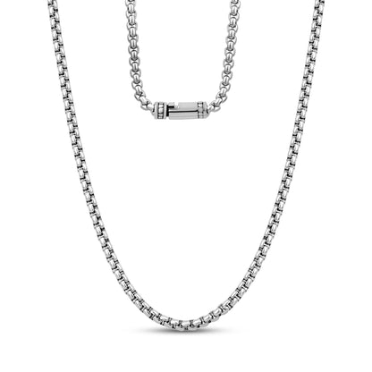Detailed Round Box Link Chain | 4MM - Men Necklace - The Steel Shop