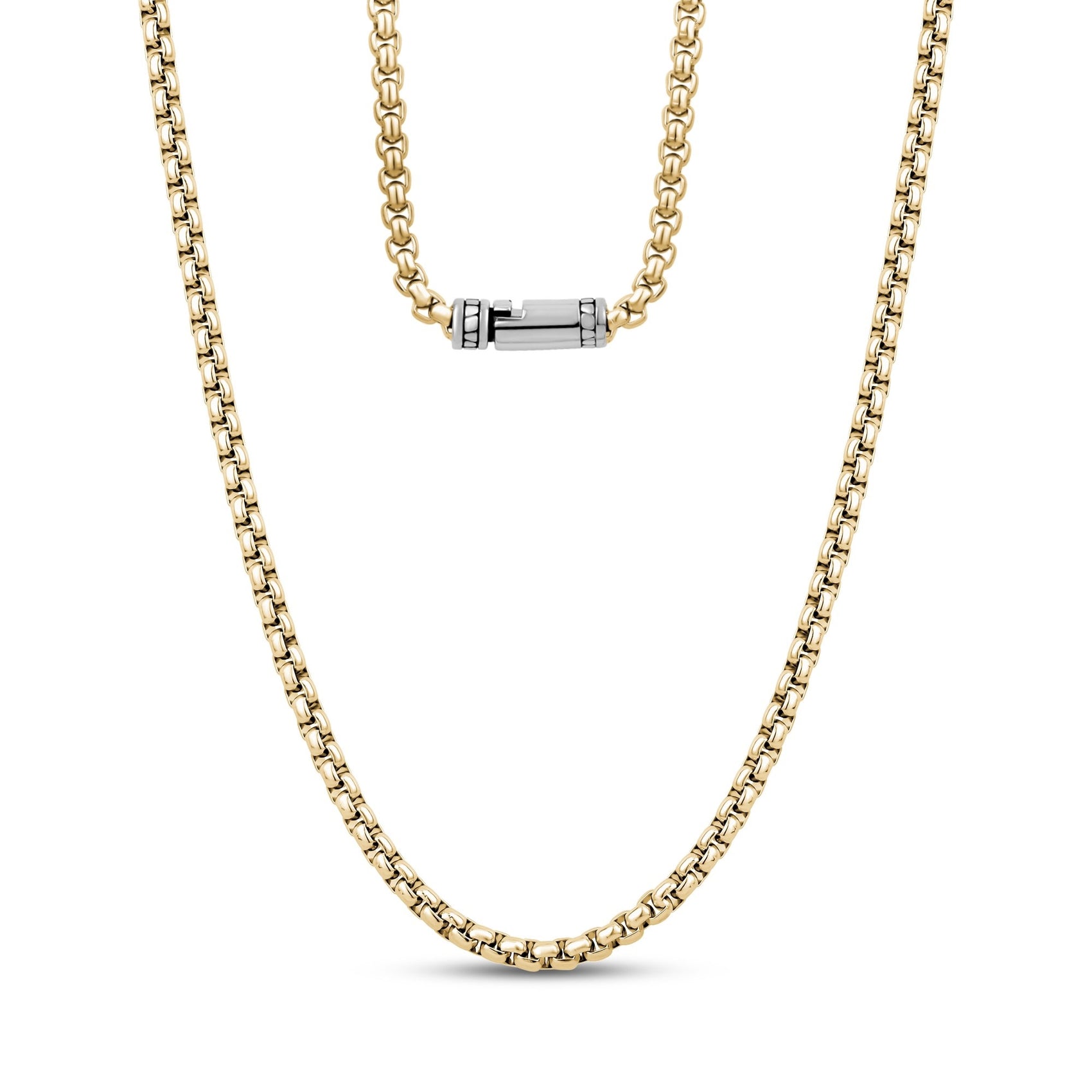Detailed Round Box Link Chain | 4MM - Men Necklace - The Steel Shop