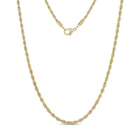 Gold thin rope chain necklace with 2mm twisted design and lobster clasp closure