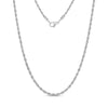 Silver thin rope chain necklace with 2mm twisted design and lobster clasp closure