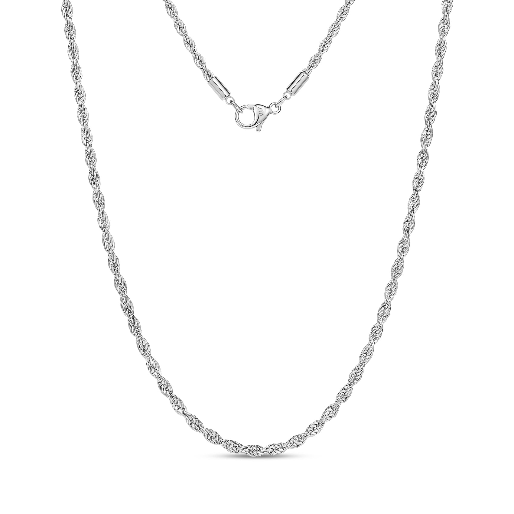 Silver thin rope chain necklace with 2mm twisted design and lobster clasp closure