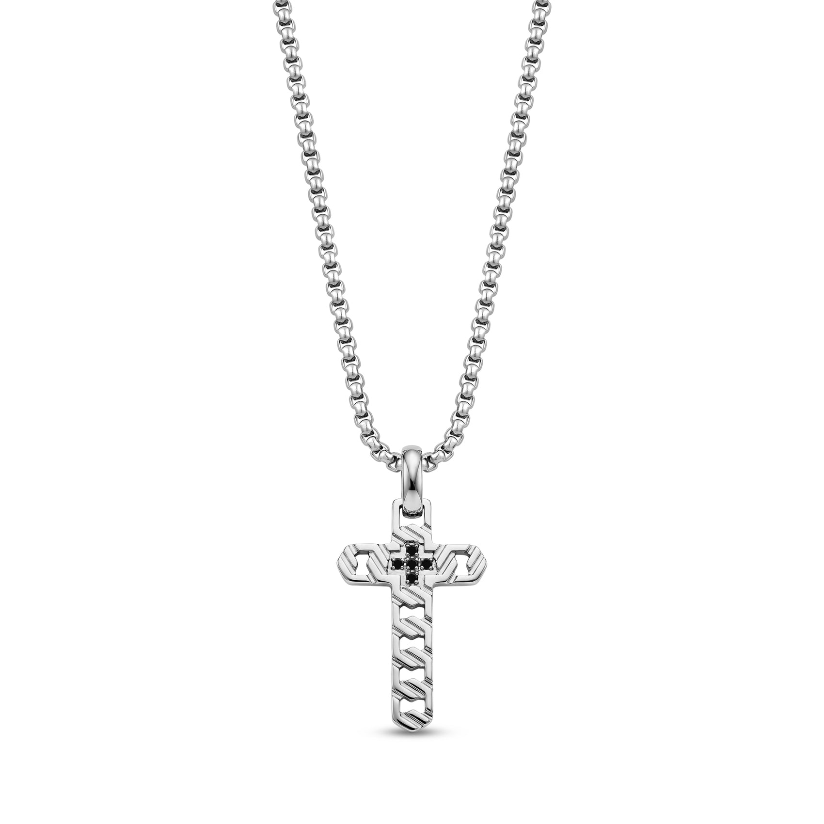 Linked Faith Cross Pendant stainless steel necklace on round box link chain