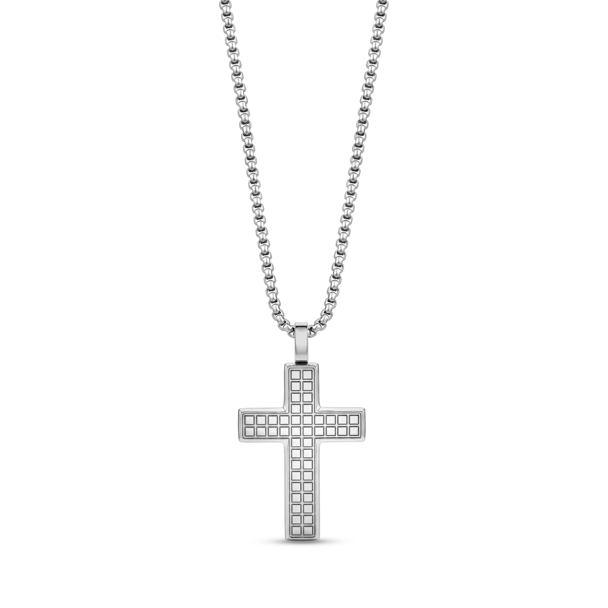 Silver tiled faith cross pendant on adjustable round box link chain