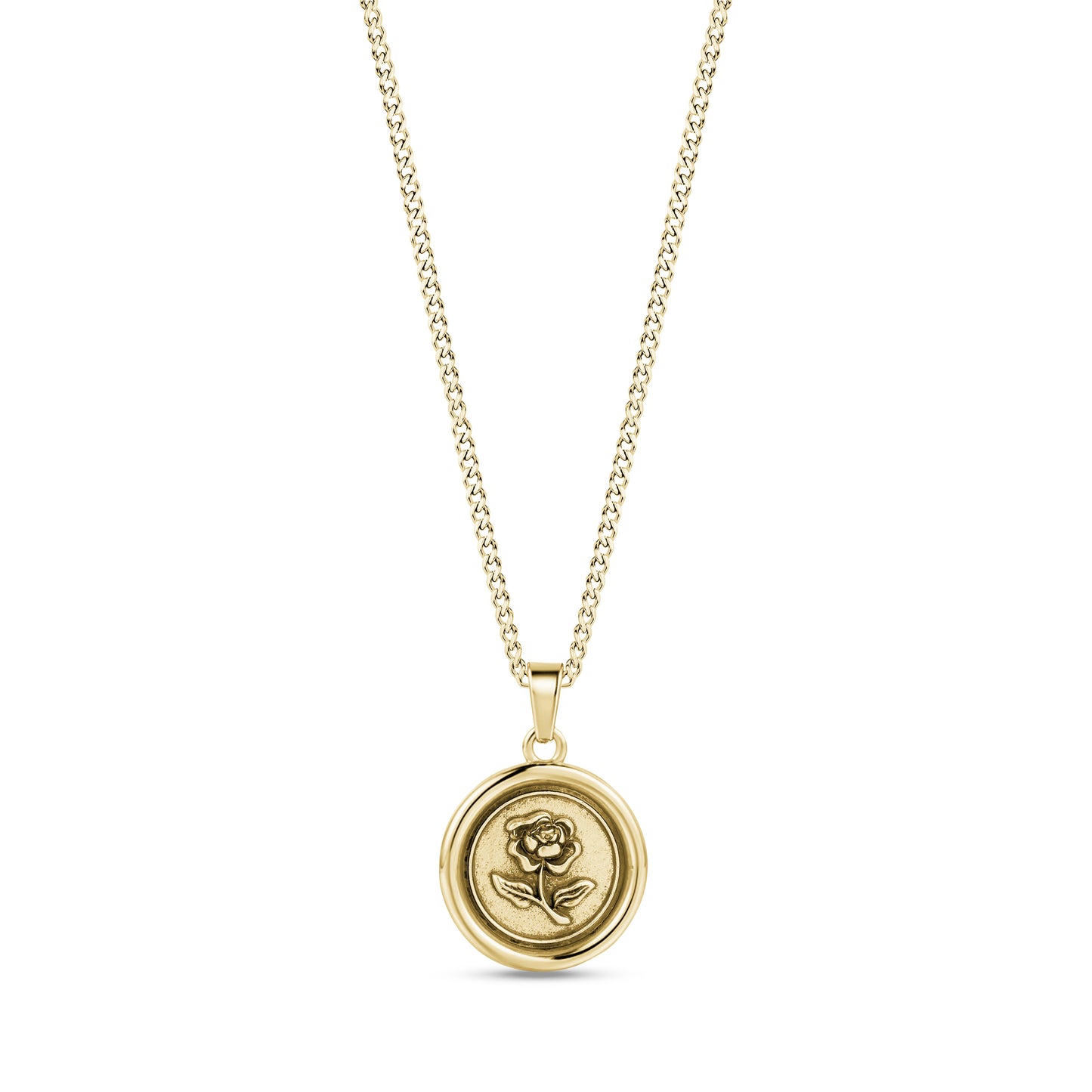 Gold Eternal Rose Medallion Pendant on 2mm Cuban Link Chain