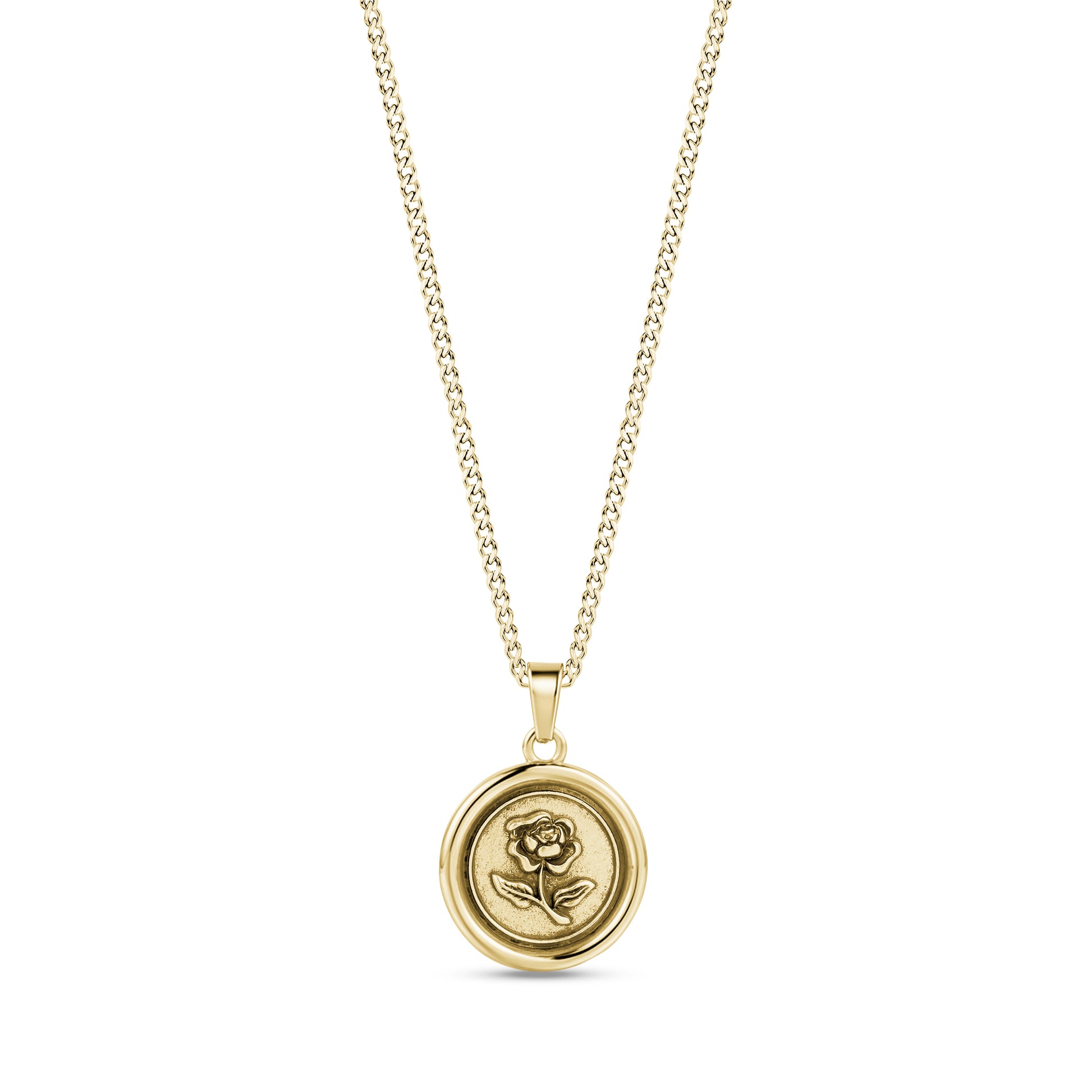 Gold Eternal Rose Medallion Pendant on 2mm Cuban Link Chain