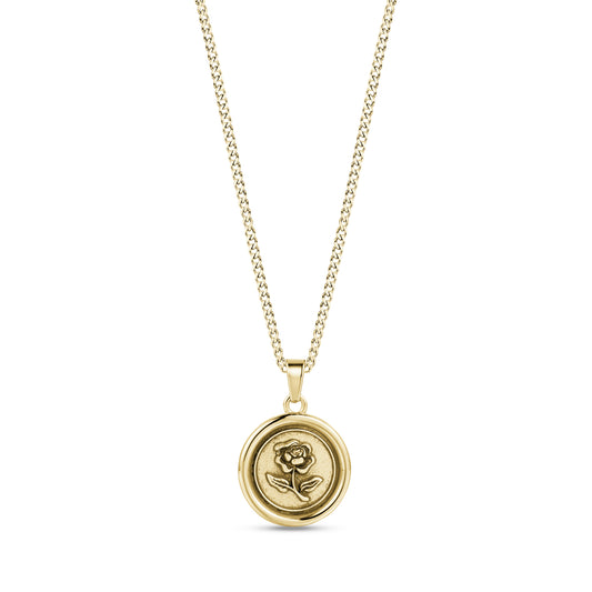 Gold Eternal Rose Medallion Pendant on 2mm Cuban Link Chain