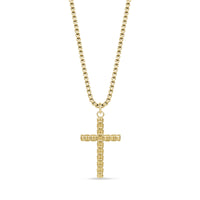 Gold stainless steel box link cross pendant necklace with round box link chain