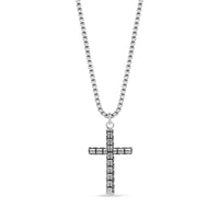 Silver stainless steel box link cross pendant necklace with round box link chain