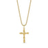 Gold twisted rope cross pendant necklace with 2mm round box link chain, adjustable length