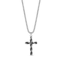 Silver twisted rope cross pendant necklace with 2mm round box link chain, adjustable length