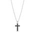 Front view of a stainless steel necklace featuring a black detailed cross pendant with intricate pattern, hanging on a 2.5mm anchor chain.