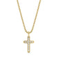 Gold pavé cubic zirconia cross pendant on 3mm round box link chain, 22 inches long