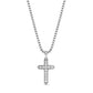 Silver pavé cubic zirconia cross pendant on 3mm round box link chain, 22 inches long