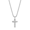 Silver pavé cubic zirconia cross pendant on 3mm round box link chain, 22 inches long
