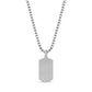 Back view of men's dog tag pendant showing a matte stainless steel engravable surface on a 24 inch round box chain