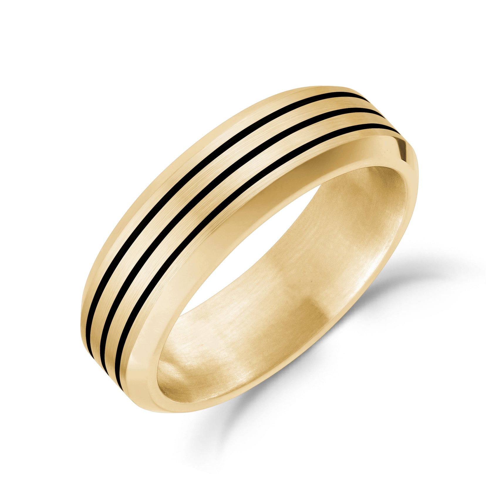Black Lined Beveled Edge Band - Men Ring - The Steel Shop