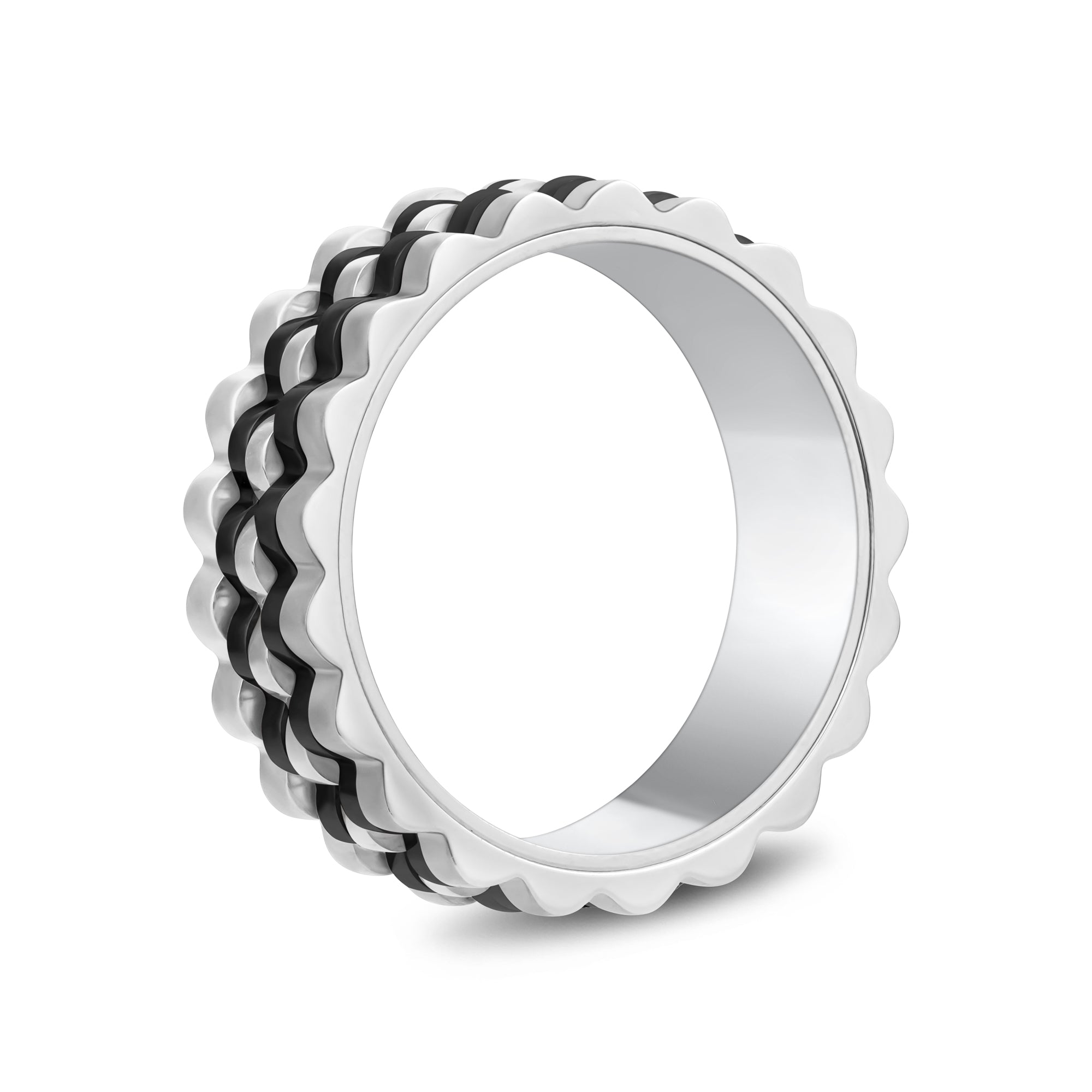 7mm Two Tone Ripple Link Band Mens Stainless Steel Ring