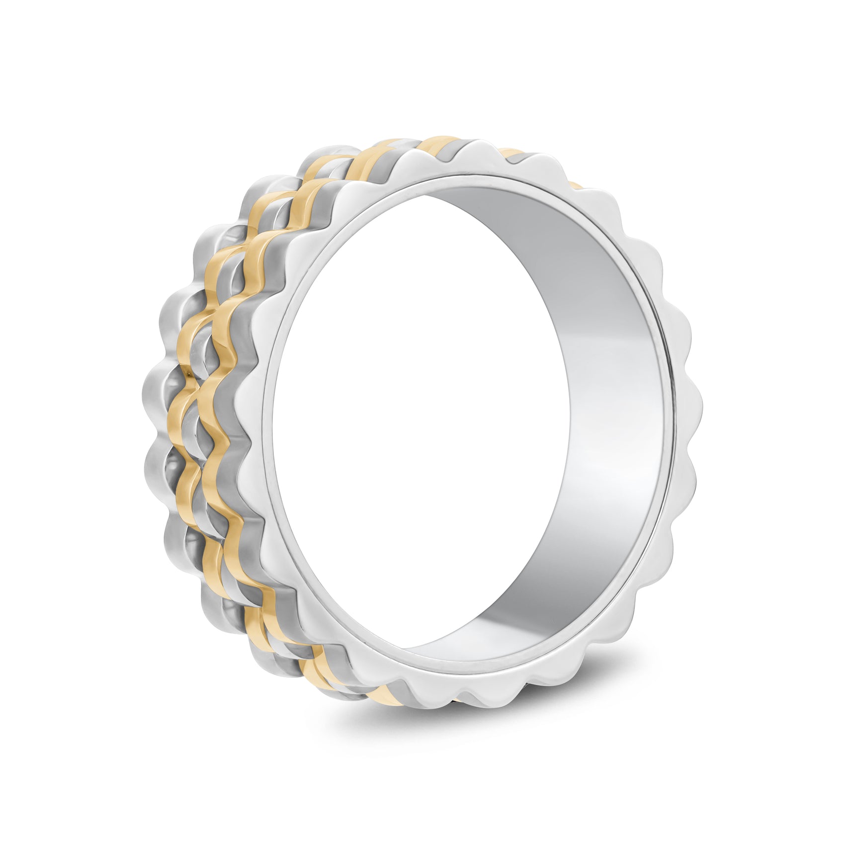 Ripple Link Two-Tone Band - Men Ring - The Steel Shop