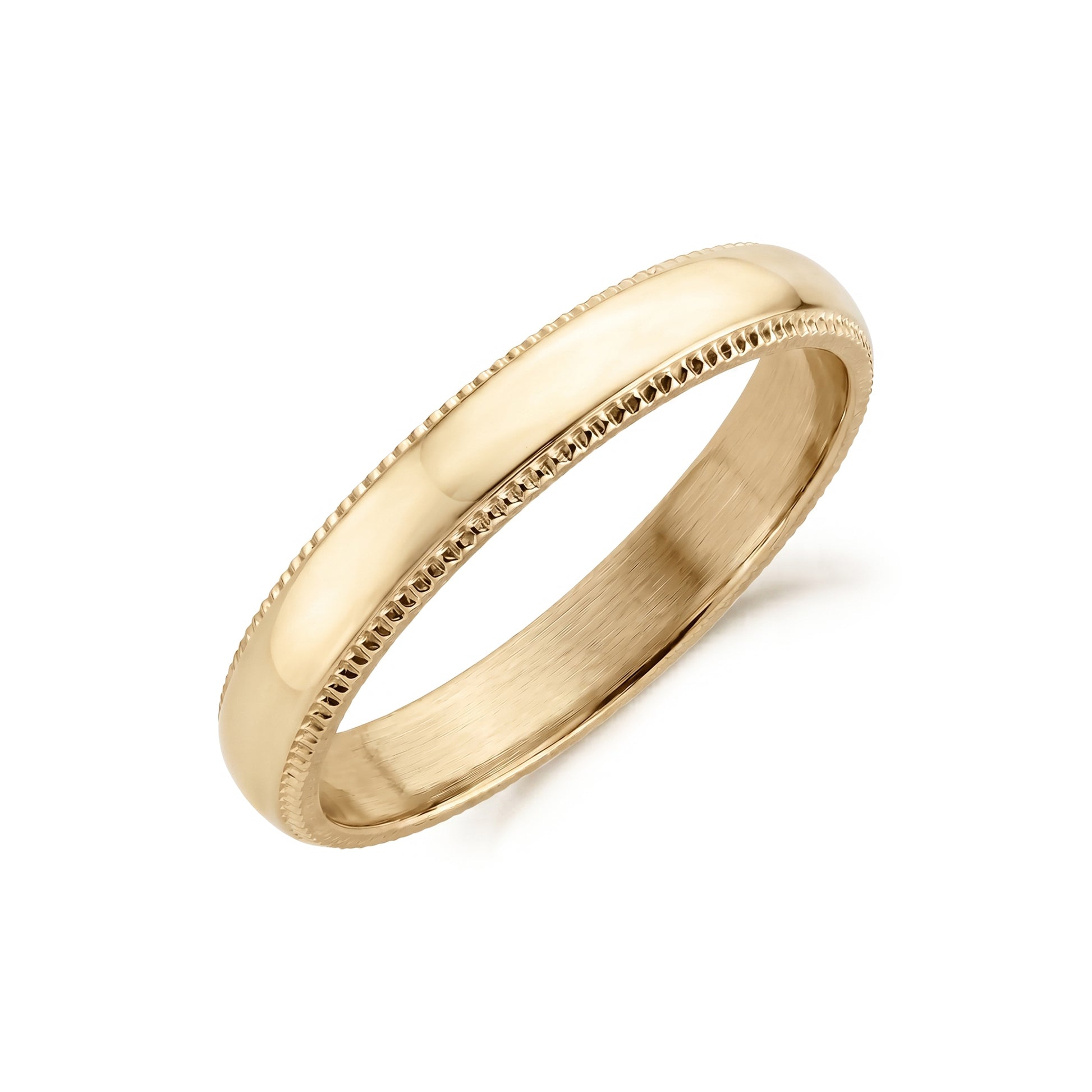 Stacked view of multiple 4mm stainless steel milgrain rings showing consistent high-quality craftsmanship  