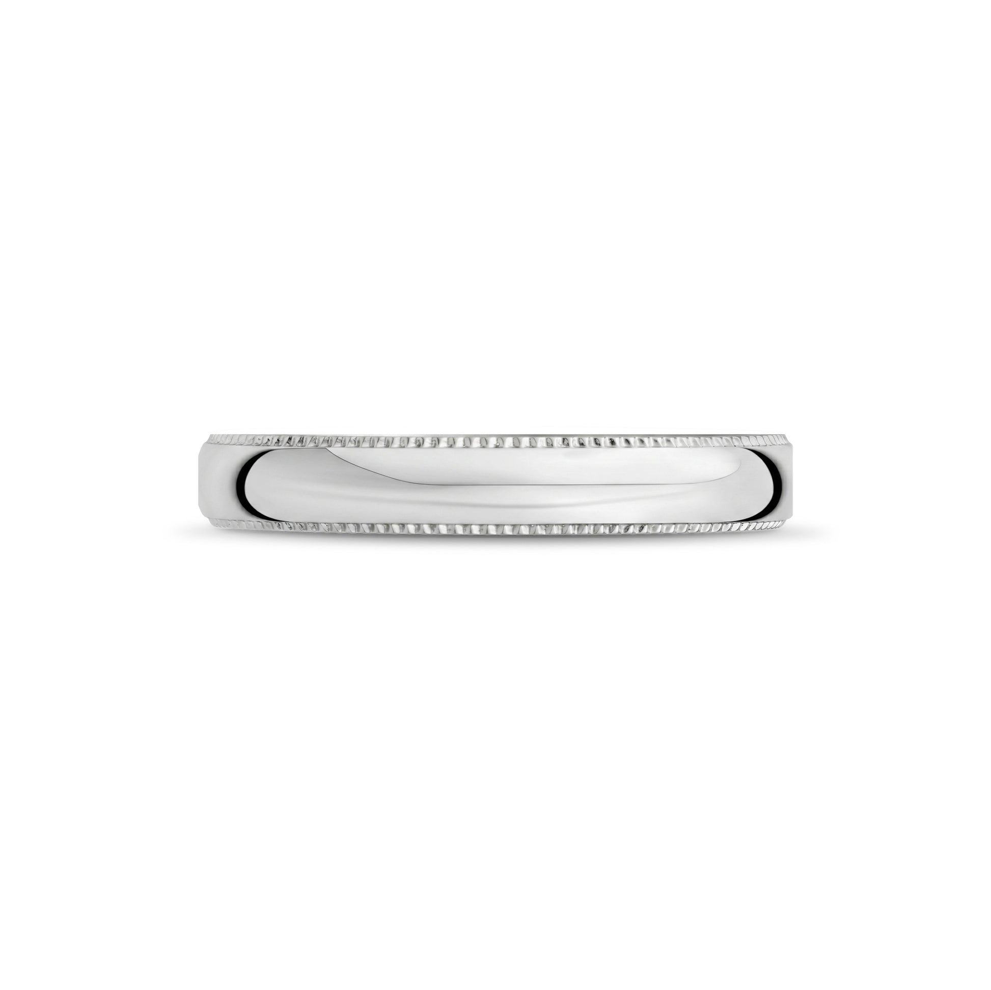 Elegant 4mm stainless steel wedding ring with comfort fit and milgrain detailing on a neutral background  