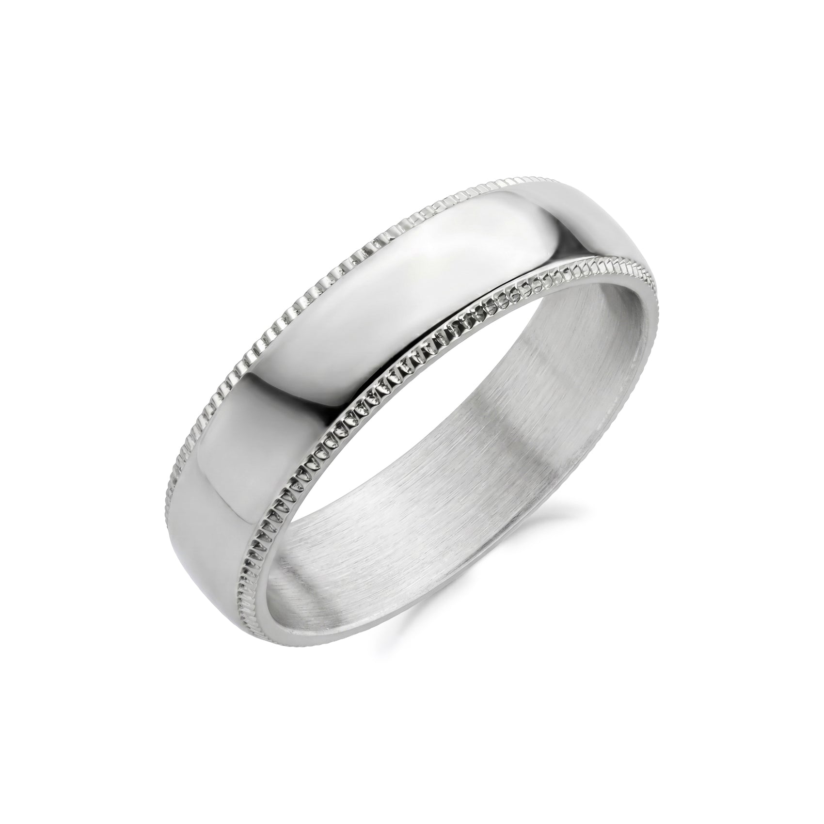 6mm Domed Milgrain Wedding Band