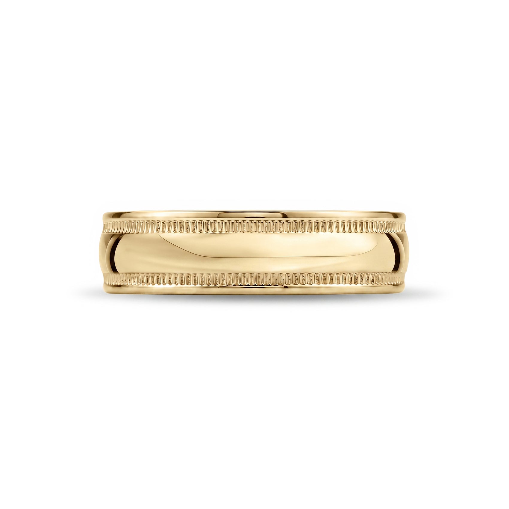 Engravable inside of a polished stainless steel wedding band with subtle milgrain accents.  