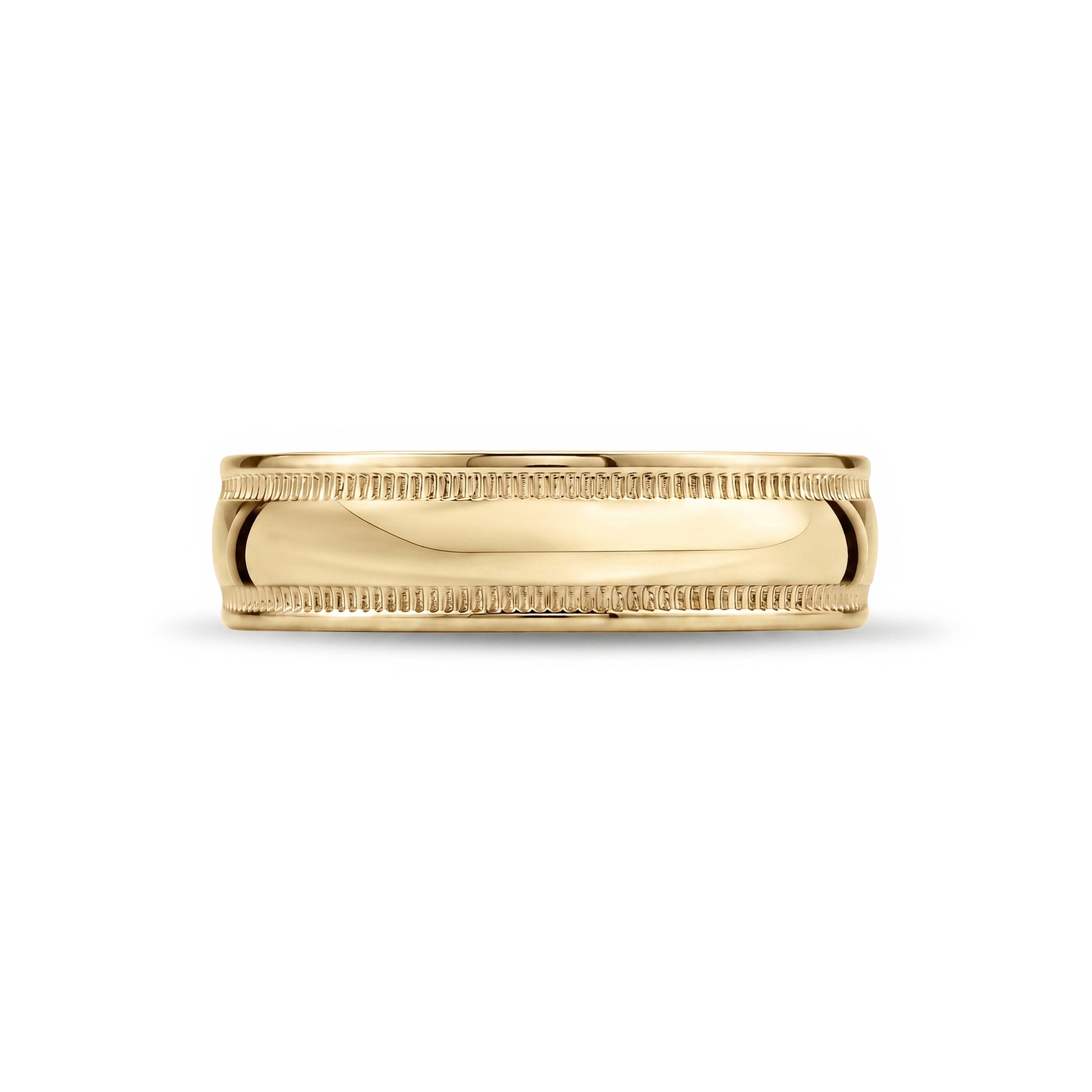 Engravable inside of a polished stainless steel wedding band with subtle milgrain accents.  