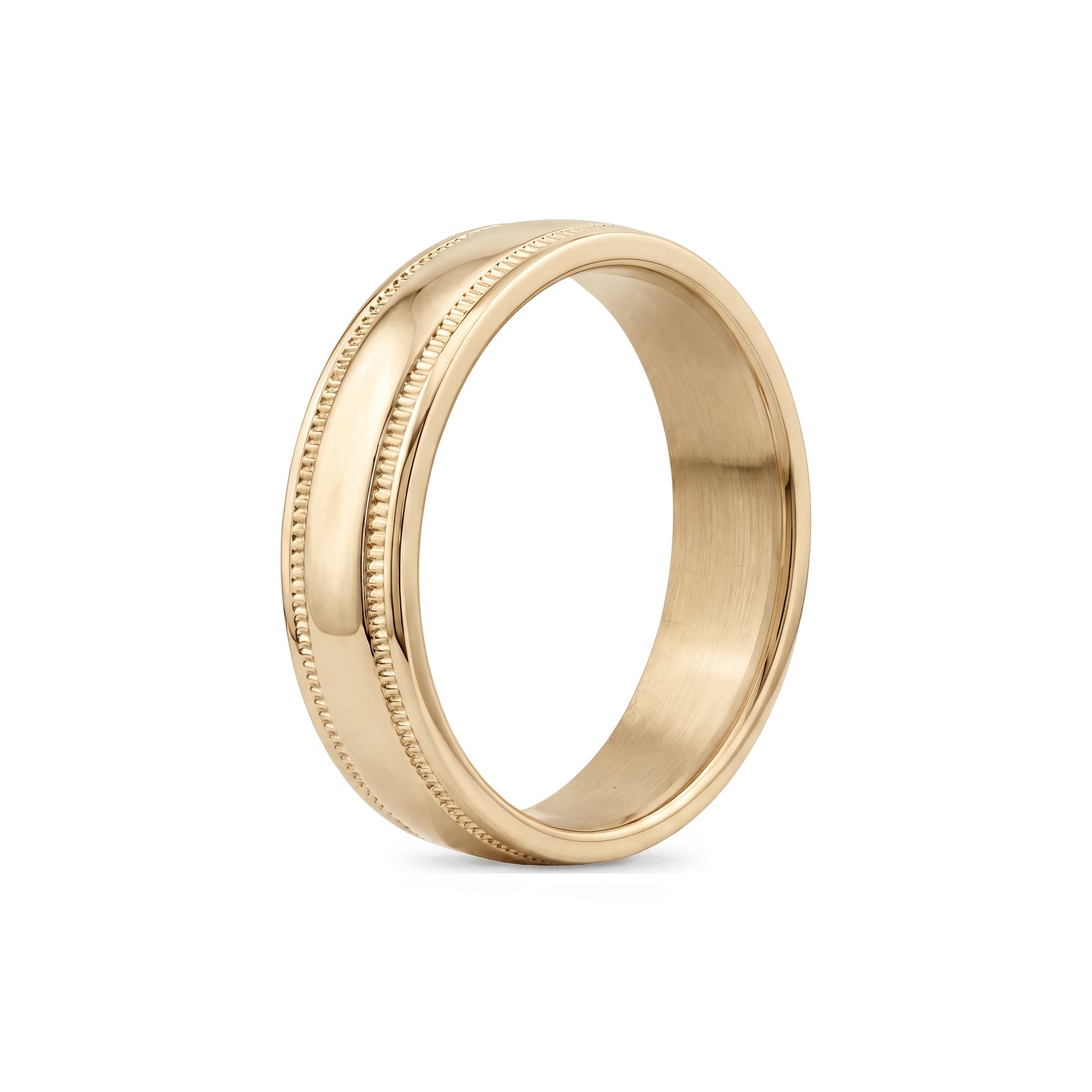 Classic 6mm stainless steel ring displayed with soft lighting to emphasize its vintage style.