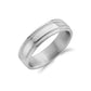 Close-up of a 6mm stainless steel wedding ring with milgrain detailing and polished finish.  