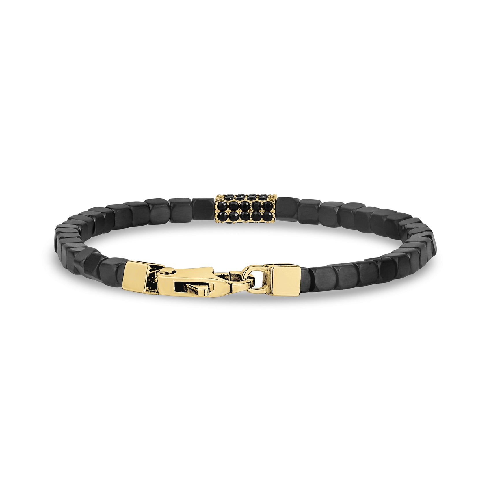 Stone-Set Antiqued Square Link Bracelet - Mens Steel Bead Bracelets - The Steel Shop