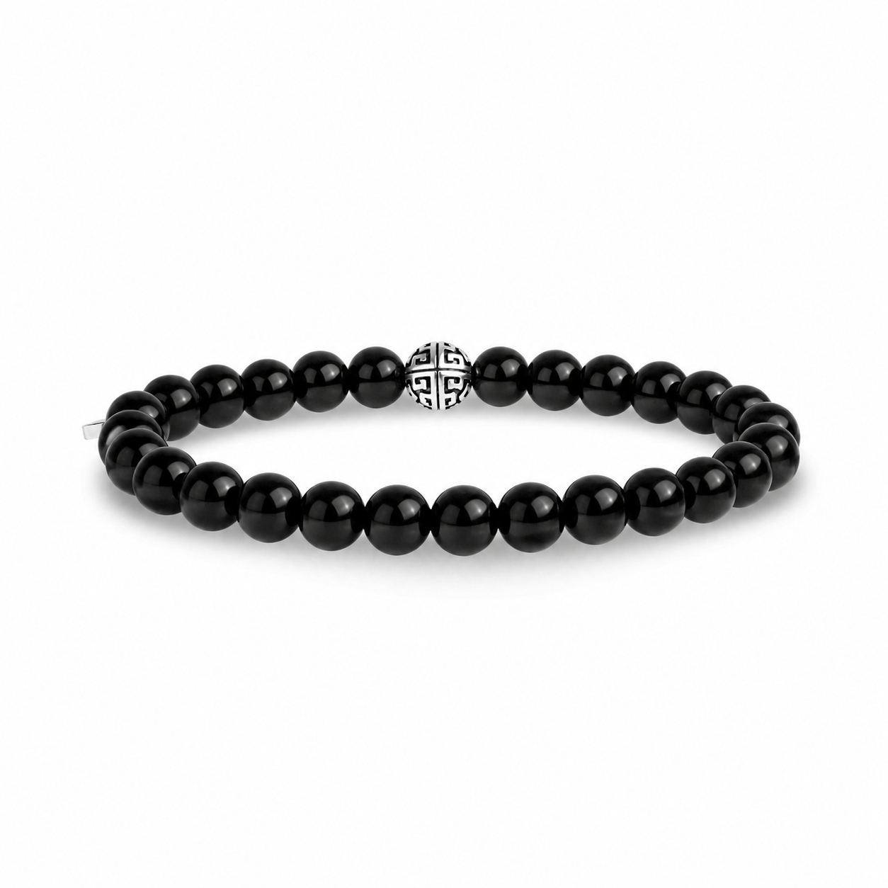 6mm Black Shiny Onyx Bead Bracelet