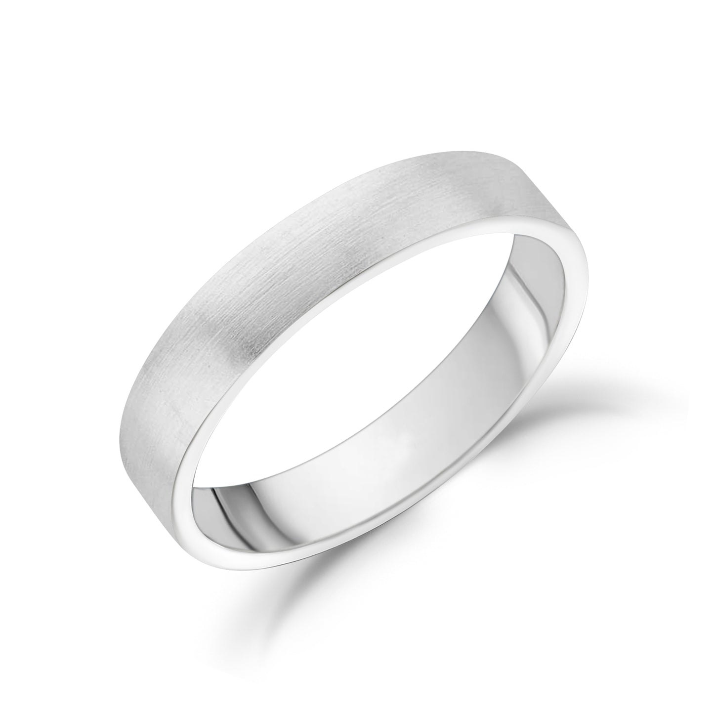 4mm flat matte stainless steel wedding band angled view showing brushed texture