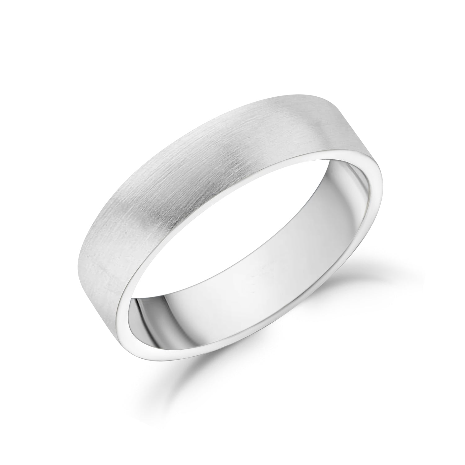 5mm flat matte stainless steel wedding band angled view