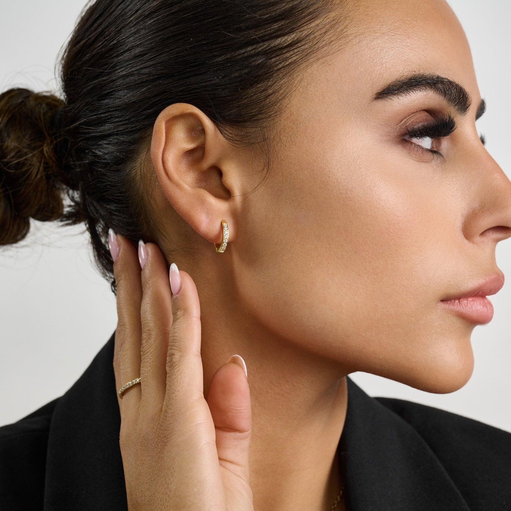 Stone-Set Slim Huggie Earrings - Earrings - The Steel Shop