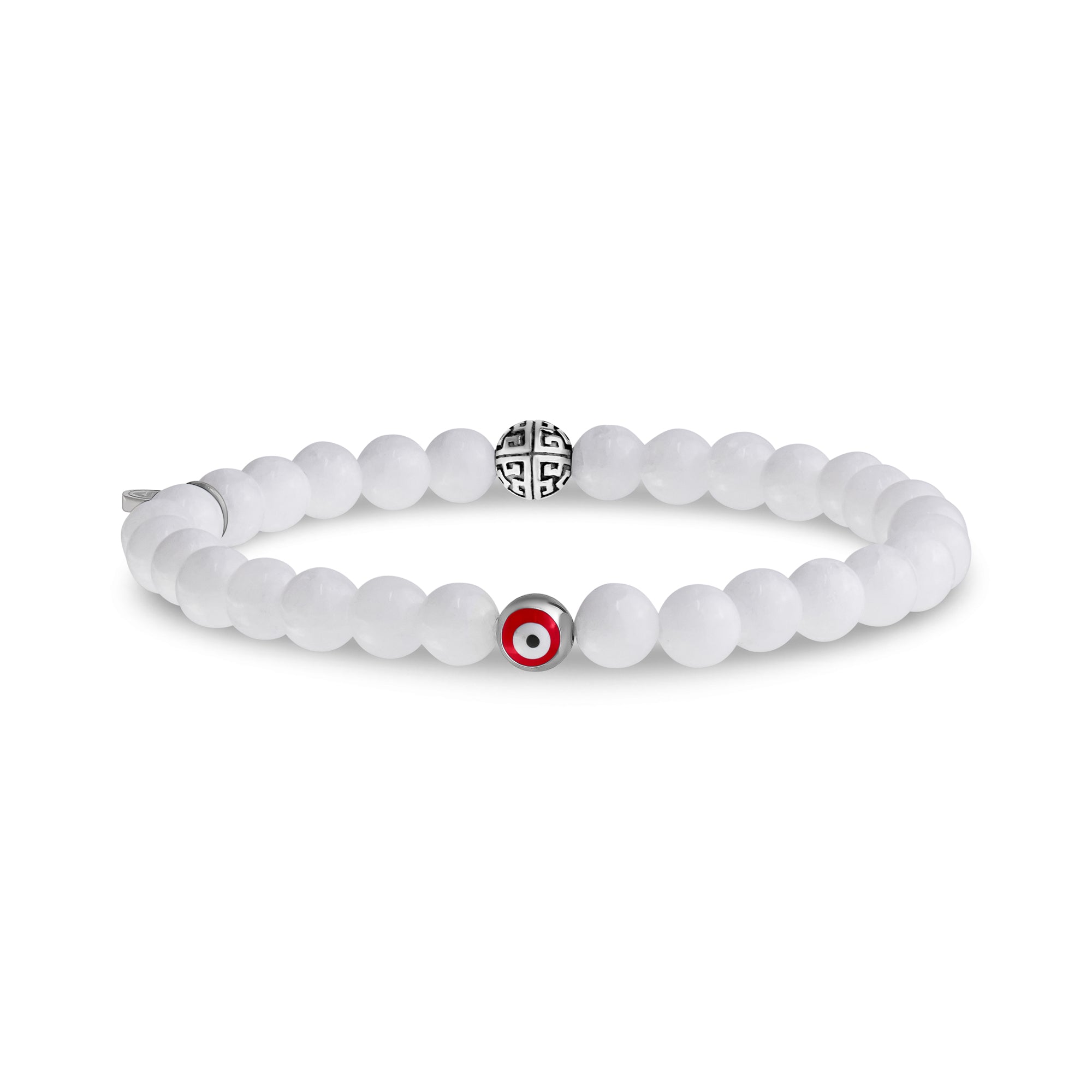 アクセサリー WHITE BEAST Evil Eye 6mm White Jade Protection Bead Bracelet – The Steel Shop