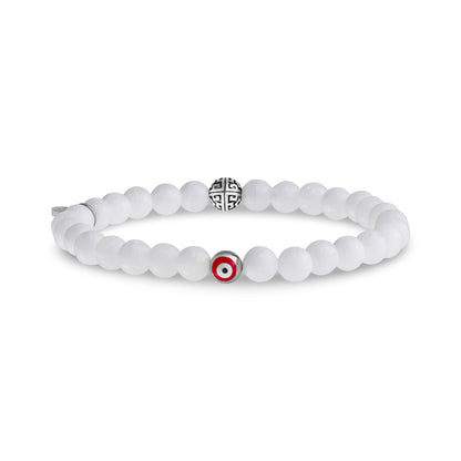 Evil Eye White Jade Protection Bead Bracelet | 6MM - Unisex Bead Bracelet - The Steel Shop